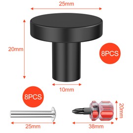 Lectorias Pack of 8 Furniture Knobs, Black, 25 x 20 mm Cupboard Knobs, Round Door Knobs, Knob for Cupboard, Cabinet Knob with Screws, Knobs for Cupboards, Dresser Knobs, Drawer Knobs