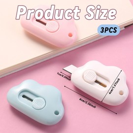 3pcs Mini Cloud Portable Box Cutter, Cute Paper Cutter with Blade - Adorable Office and School Supplies, Aesthetic Desk Accessories for Women, Girly and Cute Office Supplies Gift
