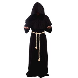 Cos2be Medieval Priest Monk Robe Hooded Cloak Wizard Sorcerer Cape (XX-Large,Black Robe)
