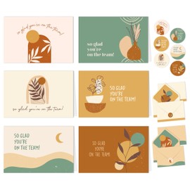 Decorably 24 Pack 6x4in Employee Appreciation Cards with Envelopes and Stickers, 6 Boho Designs Staff Appreciation Cards, Blank Inside - Work Anniversary, Promotion, Recognition