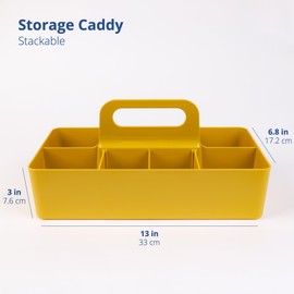 BLUE GINKGO Stackable Organizer Caddy - Portable Storage from Korea for Bathroom, Office, Craft or School Supplies (Long Rectangle, Yellow)