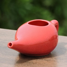 HealthGoodsAU - Crackle Pattern Red Ceramic Neti Pot for Nasal Cleansing | Natural Treatment for Sinus, Infection and Congestion | Compact Design | Ceramic Neti Pot with 5 Sachets of Neti Salt