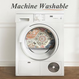 IKALIFE Vintage Washable Rug 5x7 - Machine Washable Floral Area Rugs with Non Slip Backing for Living Room Bedroom Dining Room Stain Resistant, Home Office Decor, Soft Low-Pile Carpet, Orange