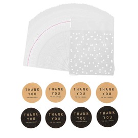 400PCS White Polka Dot Treat Bags Set Self Adhesive Candy Cookie Bags Set, 200 Cellophane Bags + 200 Thank You Sticker for Bakery Biscuit Chocolate Snacks Dessert (5.5x5.5Inches)