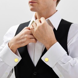 FindChic Gold Cufflinks for Men Simple Round Cuff Links Groomsmen Gifts Shirt Accessories Wedding Party Ball