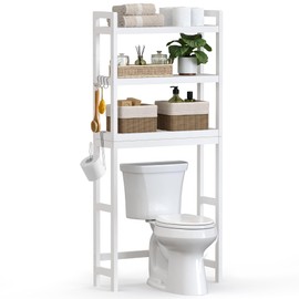 SONGMICS Over The Toilet Storage, 3-Tier Over Toilet Bathroom Organizer with Adjustable Shelf, 10.2 x 24.8 x 66.9 Inches, Space-Saving, Cloud White UBTS01WT