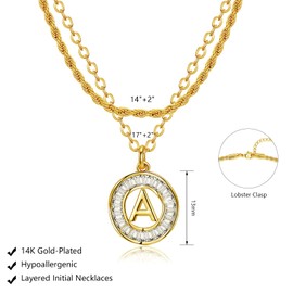 Luxval Dainty Layered Initial Necklaces for Women, 14K Gold Plated Diamond Cut Rope Chain Letter Pendant Initial Choker Necklace Gold Layered Necklaces for Women