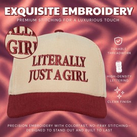 Two Tone Vintage Corduroy Snapback Hat - Literally Just A Girl - Burgundy/Beige