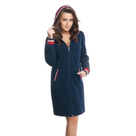 DOROTA Cuddly and modern women's bathrobe, various models, with zip/pockets/hood, made in the EU, Dark Blue-Red