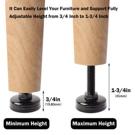 Xpanal Furniture Levelers Adjustable Furniture Leveling Feet Table Feet Levelers 3/8"-16 Thread Leg Levelers Heavy Duty with T-Nut Kit for Cabinets Workbench Sofa Tables Chairs, Black, 4 Pack