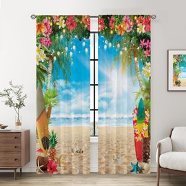 Msocio Summer Sea Beach Window Curtains with Rod Pocket Hawaiian Tropical Window Luau Ocean Decor for Bedroom Living Room Decor 2 Panels Set (82''W x 84''L)