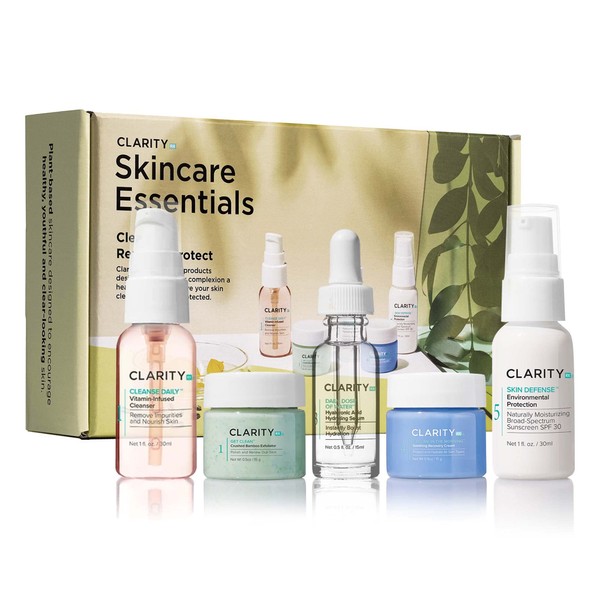 ClarityRx Skincare Essentials Kit, Includes Natural Plant-Based Daily Face Wash, Exfoliating Facial Scrub, Hyaluronic Acid Moisturizing Serum, Calming Moisturizer, SPF 30 Sunscreen