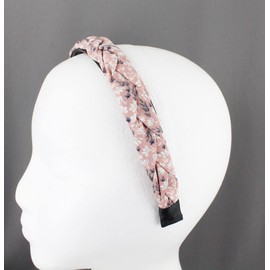 Pink floral braided headband soft fabric covered band grip teeth braid flowers 1 inch wide