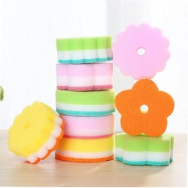 5pcs Flower Shape Sponge Brush Super Absorbent Sponges Scouring Pads for Kitchen Tableware Glass Wash Random Style