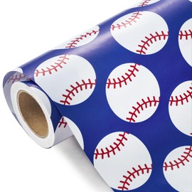 WRAPAHOLIC Baseball Wrapping Paper Roll - Mini Roll - 17 Inch x 9.8 Feet - Sports Blue Baseball Design, Perfect for Birthday, Party, Holiday