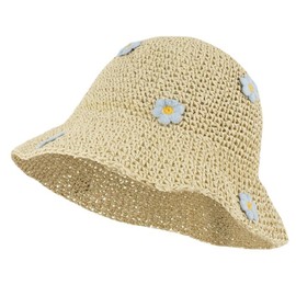 Women's Summer Foldable Straw Hat – Sun Protection Wide Brim Vacation Style Hollow Weave Hat with Floral Decoration, Adjustable for Comfortable Fit