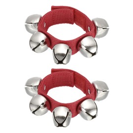 PATIKIL 2pcs Wrist Bells, Jingle Bells Ankle Bells Hand Bells Wrist Bells Bracelet Percussion Instruments Musical Rhythm Band with 5 Silvery Bells for Party Christmas, Red