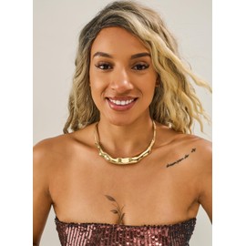 LILIE&WHITE Gold Hammer Collar Necklace For Women Fashion Chunky Gold Necklace Accessories Trendy Choker Chunky Statement Necklaces Elegance Adjustable Choker Collar Summer Necklaces Chic Gift