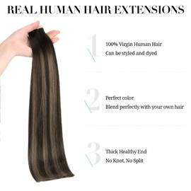 DOORES Real Hair Tape-In Extensions, Balayage Natural Black to Light Blonde, 50 cm (20 Inches), 50 g, 20 Pieces, Real Hair Tape Extensions, Blonde Remy Hair, Full Thick Ends Hairpiece for Invisible