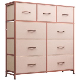 WLIVE 9-Drawer Dresser, Fabric Storage Tower for Bedroom, Hallway, Entryway, Closet, Tall Chest Organizer Unit with Fabric Bins, Steel Frame, Wood Top, Easy Pull Handle, Pink
