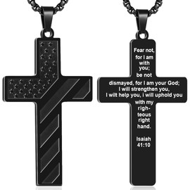 YUCSAWJK Cross Necklace Bracelet Set 24 Inch Stainless Steel Necklace Adjustable Natural Stone Bracelet for Men Boys Holiday Jewelry Gift, 24 inch, stainless steels, no