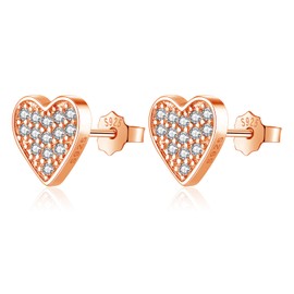 Bewenda Silver Stud Earrings for Women Girls, 925 Sterling Silver Earrings with Cubic Zirconia, Classic Heart Studs Earrings, Hypoallergenic Cartilage Sleeper Stud Dainty Earrings Jewellery with Box