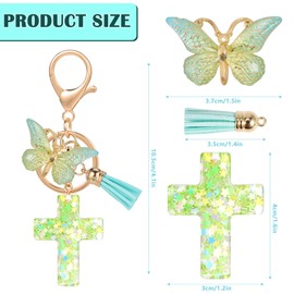 MWOOT Cross Keychains Christian Bible Keychains Backpack Handbag Charms for Women Girls, Butterfly Pendant Key Rings,Green
