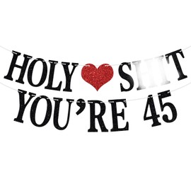 Holy Sh*t You're 45 Banner - Funny Happy 45th Birthday Bunting Sign, Cheers to 45 Years, 45 Years Old Birthday/Anniversary Party Decorations Supplies for Men Women