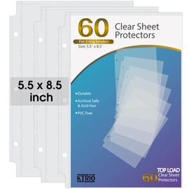 KTRIO Heavyweight Sheet Protectors 5.5 x 8.5 inch, Clear Page Protectors for Mini 3 Ring Binder, Plastic Sleeves for Binders, Top Loading Paper Protector, 60 Pack