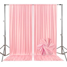 10ft x 7ft Rose Pink Backdrop Curtains for Parties, Fabric Satin Background Curtain with Rod Pockets for Weddings, Birthday, Baby Shower, Photography, Graduation Party Backdrop Drapes, 2 Panels