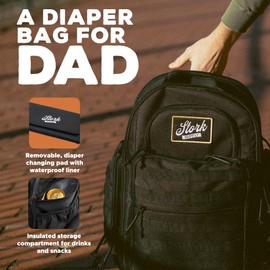 Stork Supply Baby Diaper Backpack - Military-Grade, Men's Diaper Bag Backpack and Changing Mat, Baby Diaper Travel Bag for Dads & Moms, Large, Black
