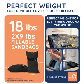 Baser - Outdoor Fillable Straight Sandbags, 2 x 9 LBS fillable Weight Bags for Patio Umbrellas, Cantilevers and Garden Accessories