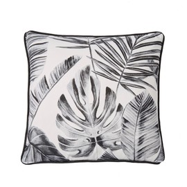 Dreams & Drapes - Black Outdoor Cushion (43 x 43cm) - Floral/Botanical Outdoor Cushion for Garden/Patio/Balcony - Garden Cushion in Black - Tropical Leaf Cushion for Outdoor - Tahiti Collection