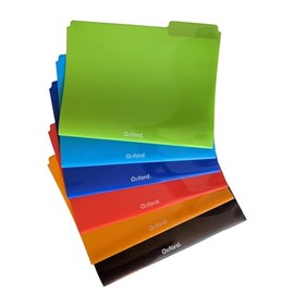 Oxford 52004 carpetas de plástico para archivos, paquete de 24 fichas de corte 1/3, para papeles de tamaño carta, azul, rojo, naranja, azul claro, ver