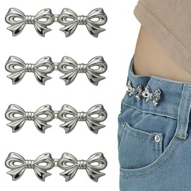 filheraze 4 Sets of Waistband Tight, Adjustable Nail-free Waist Buckles, Haute Couture Waist RCA with Duplex Bows, Sewing Clips, Button Needles for Jeans, Reusable