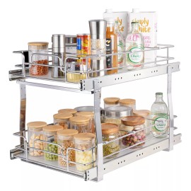 Vevor Organizador De Gabinete Extraíble 2 Niveles 13x21 PuLG Color Plateado