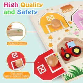 Nabance Wooden Puzzle Montessori Toy from 1 Year Farm Animal Puzzles Land Vehicle Pony Wooden Toy Motor Skills Toy from 1 Year Gift for Baby Boy Girl 1 2 Years