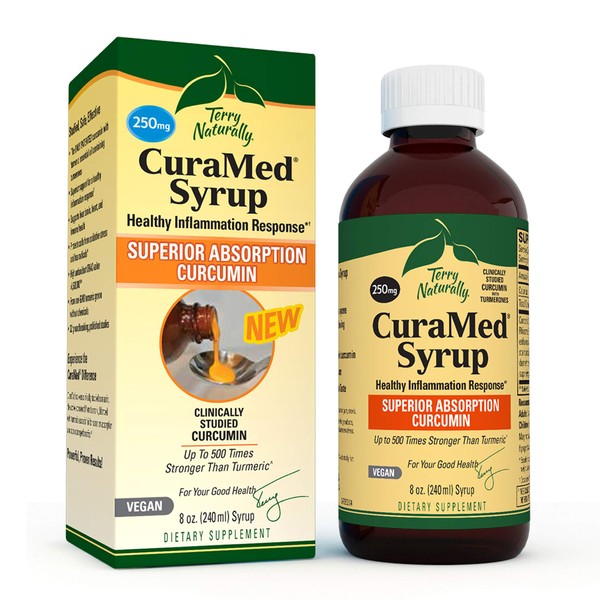 Terry Naturally CuraMed Syrup - 250 mg BCM-95 Curcumin - Promotes Healthy Inflammation Response, Liver, Brain, Heart & Immune Health - 8 fl oz (48 Servings)