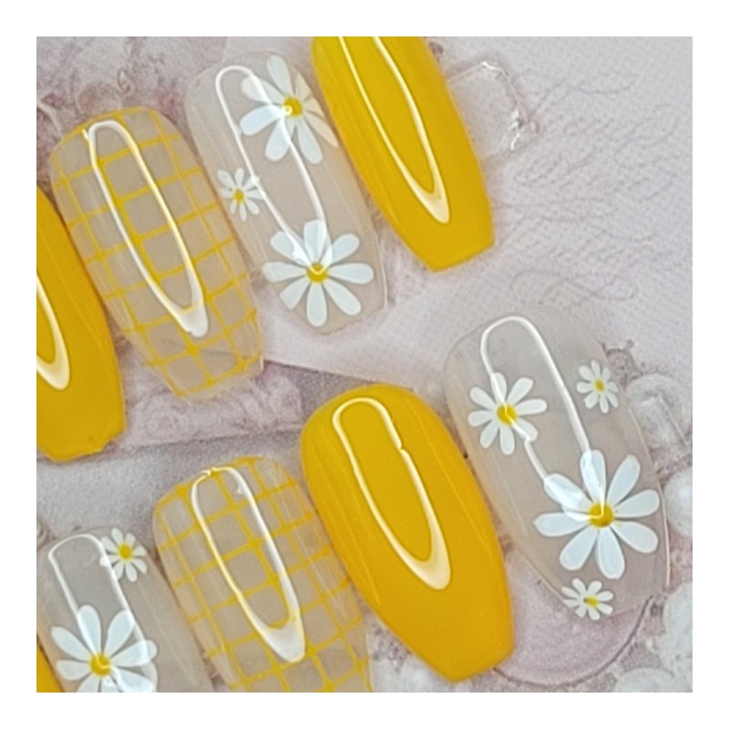 Yellow flower handmade nail tips - lipstick / 옐로우 플라워