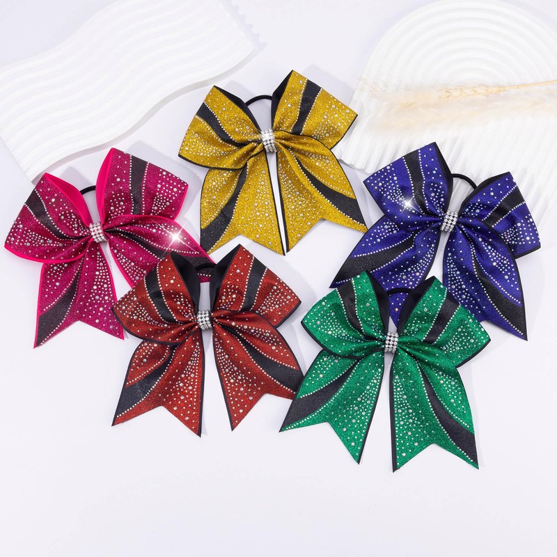 CN 6PCS Glitter Cheer Bows for Cheerleaders, Gold Sparkly Large