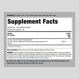 Piping Rock Piping Rock Turmeric Curcumin Supplement 800mg | 180 Capsules | Herbal Extract Complex | Non-GMO, Gluten Free