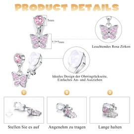 CASSIECA 8 Pairs of Clip-On Earrings for Girls, Children's No Piercings, Flowers, Butterflies, Cat Paws, Stars, Heart, Hypoallergenic Earrings, Zircon, Girls Fancy Dress Jewellery, Rubber, Zircon