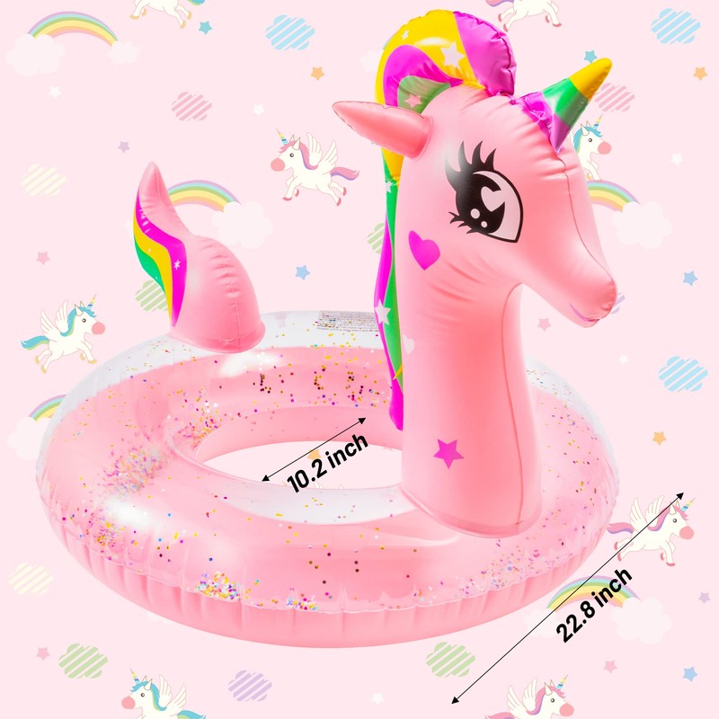 GROBRO7 Pink Unicorn Inflatable Pool Float with Glitters for Toddlers