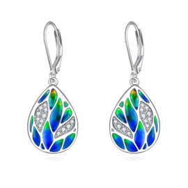CRMAD Leaf Earrings for Women 925 Sterling Silver Flower Teardrop Jewelry Enamel Leaf Pattern Nature Dangle Earrings for Women