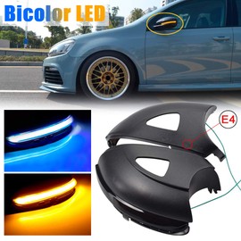 Hacreyatu Sequential Led Side Mirror Turn Signal Light Indicator Smoked Lens (L&R) For VW Golf 6 MK6/ Golf G-TI 6 /R20 2008-2012 (blue+yellow(with holes))