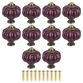 sourcing map 10pcs Ceramic Pumpkin Knobs, Dark Purple Knobs Decorative Drawer Knobs Pulls, Vintage Drawer Pulls with 10 Screws for Cabinet Drawers, Closets, and Cupboards (38mm/1.5")
