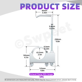 Swpeet 1pcs 2,5 Zoll Abgasklemme mit Hanger, Heavy Duty Universal Schalldämpfer Hanger, Universal Clamp On Exhaust Hanger, Abgassystem Hanger Automotive Werkzeuge für 2,5 "Auto Truck Abgasrohr