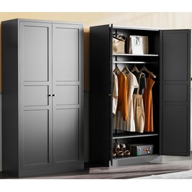 SISESOL Metal Wardrobe Cabinet with Hanging Rod,Black Armoire Wardrobe Closet,Metal Clothing Storage Cabinet with Adjustable Shelves and Doors,72" Cloth Storage Cabinets for Home,Living/Laundry Room