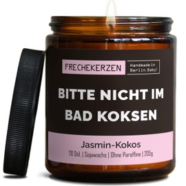 Bad Dekoration Duftkerze mit Spruch | Handgemacht aus Sojawachs | In Geschenkbox | Nachhaltiges Valentinsgeschenk | Lustige Gast Geschenk Idee | Freunde BFF, Mama, Kollegen |Jasmin-Kokos