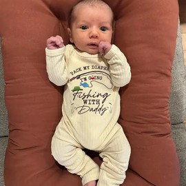 YOKJZJD Pack My Diapers I'm Going Fishing/Firefighter/Hunting With Daddy Newborn Baby Boy Girl Knitted Romper Fall Outfits (Beige, 0-3 Months)